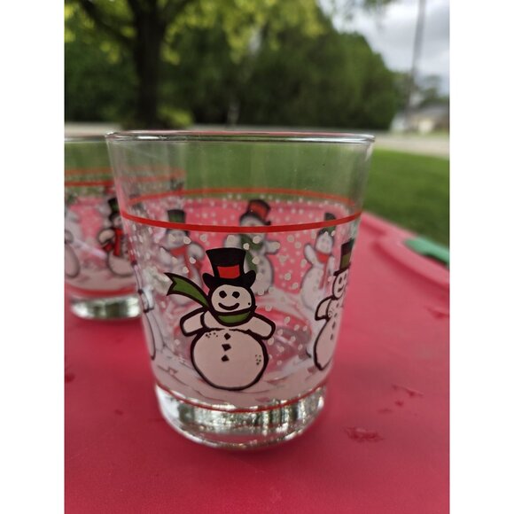 Vintage Libbey Dancing Snowmen Lowball Glasses Holiday Tumblers 12 oz Set 2 - Picture 3 of 8